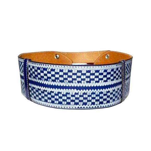 VINTAGE Southwestern Aztec Pattern Wide Double Buckle Leather and Seed Bead Belt main image 5